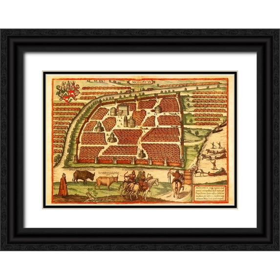 Hogenberg, Braun 32x23 Black Ornate Wood Framed with Double Matting Museum Art Print Titled - Moscow Moskva Russia