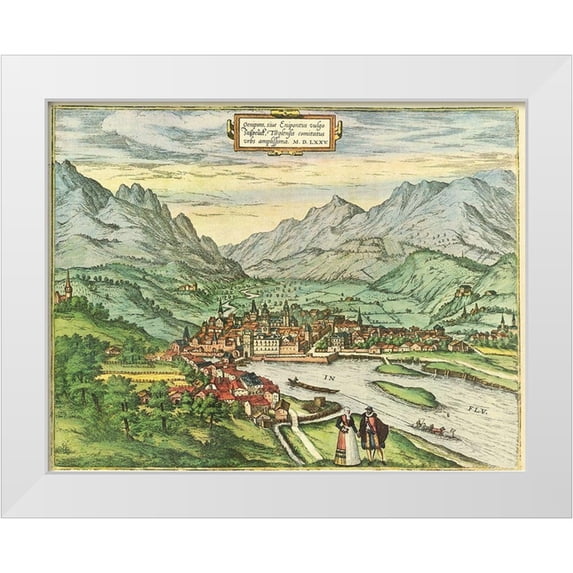 Hogenberg, Braun 32x26 White Modern Wood Framed Museum Art Print Titled - Innsbruck Austria Tyrol