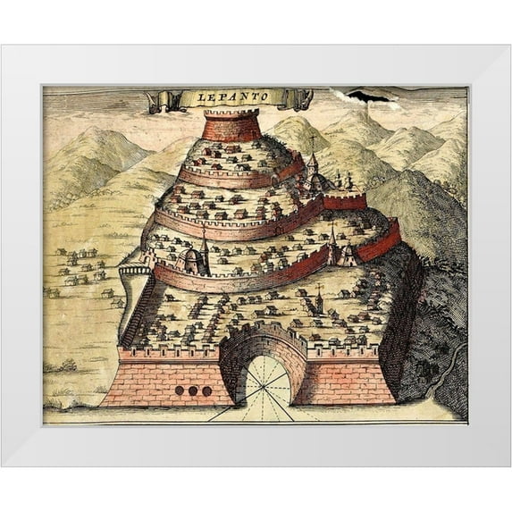 Hogenberg, Braun 32x26 White Modern Wood Framed Museum Art Print Titled - Lepanto Greece