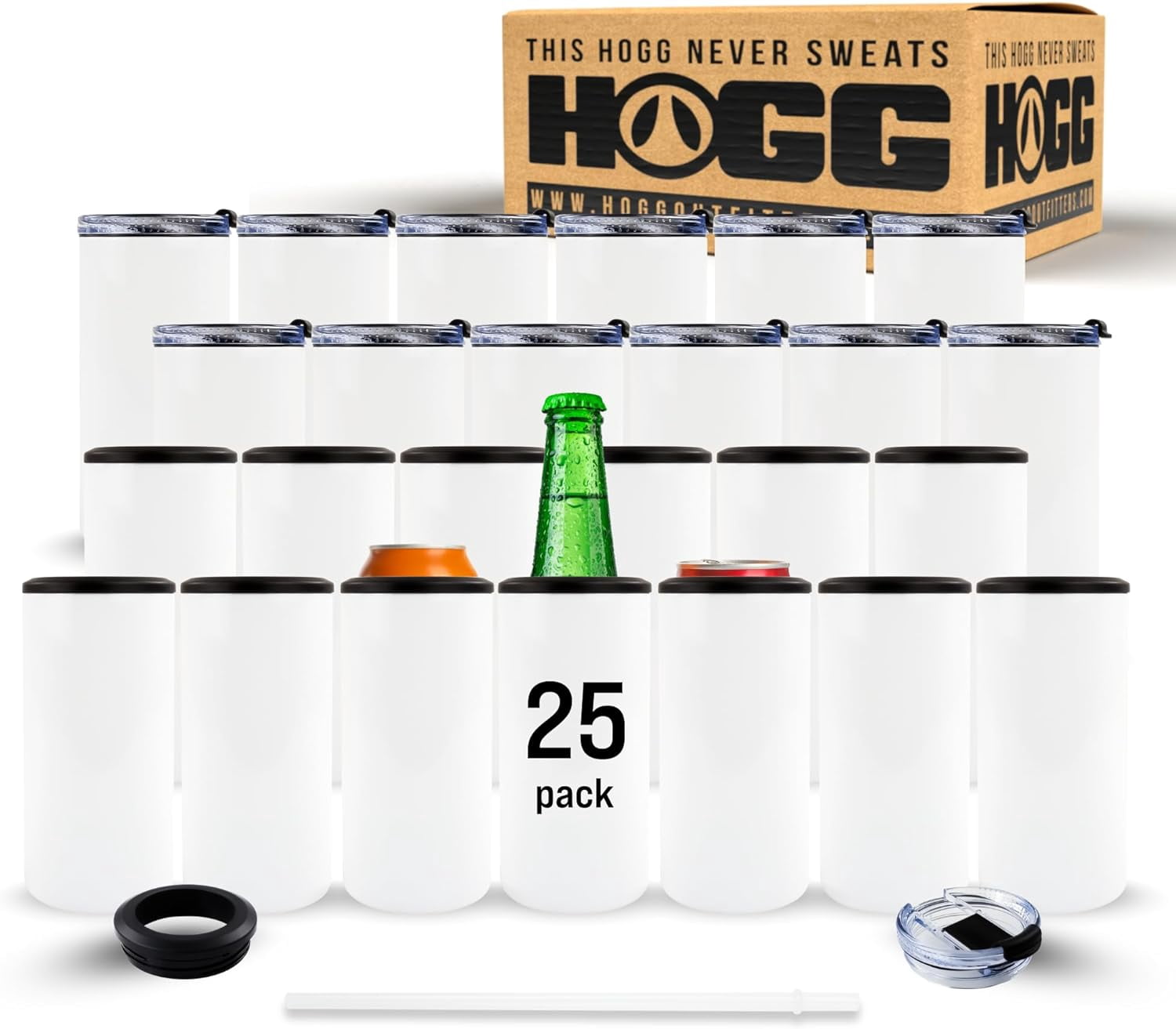 Hogg Sublimation Can Cooler - 25 Pack, Bulk 4 in 1 Can Cooler Tumbler, Craft Sublimation Blanks, Insulated Stainless Steel Drink Holder