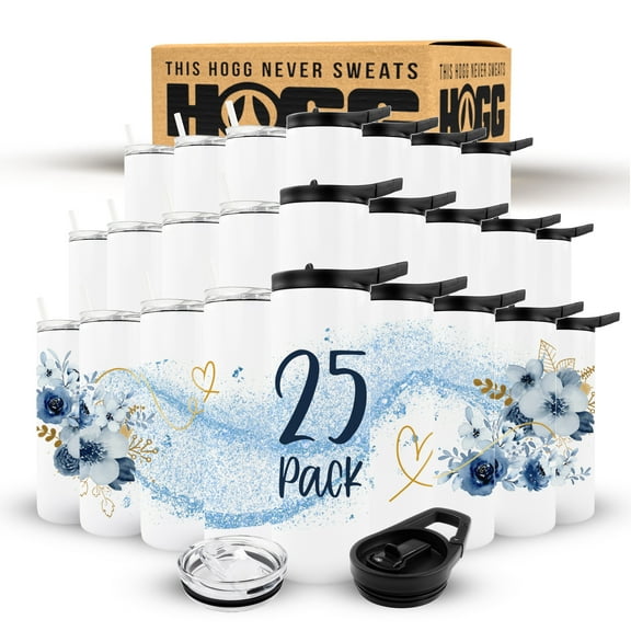 Hogg Sublimation Tumblers Duo - 25 Pack - Comes with 2 Lids and Straws, Sublimation Blanks, 20oz Skinny, Blank Craft Cups