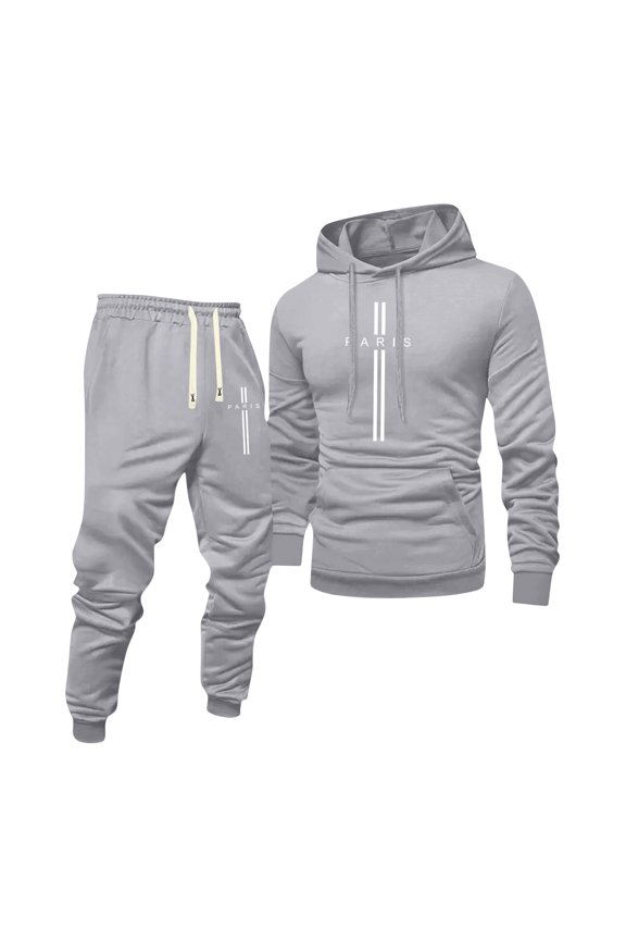 2 Piece Solid Sweatsuits Men Lightweight Long Sleeve Sweatshirt Hoodie Lounge Sweatpants for Men Set Solid Comfy Dressy Loose Sweatsuits with Pocket Light Gray 3XL