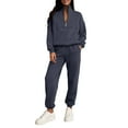 thumbnail image 1 of Hogleaql 2 Piece Sweatsuit for Women Lounge Half Zip Long Sleeve Sweatshirt Wide Leg Sweatpants Matching Sets with Pockets Solid Color Loose Fit Trendy 2025 Fall Winter Outfits Navy 2XL, 1 of 3