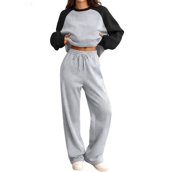 Hogleaql 2 Piece Travel Set for Women Sweatsuits Plus Size Long Sleeve Lounge Drawstring Sweatshirt Wide Leg Athletic Pants Solid Loose Outfits Dressy Fall Winter Tracksuit with Pockets 2025 Wine L