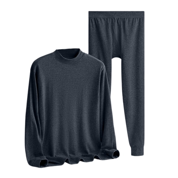 Hogleaql 2 Sets Men's Thermal Underwear Set Underwear Base Layer Cre Wneck Long Sleeve Tops & Bottom Set Pjs Comfy Trendy Cotton Sleepwear Navy 3XL