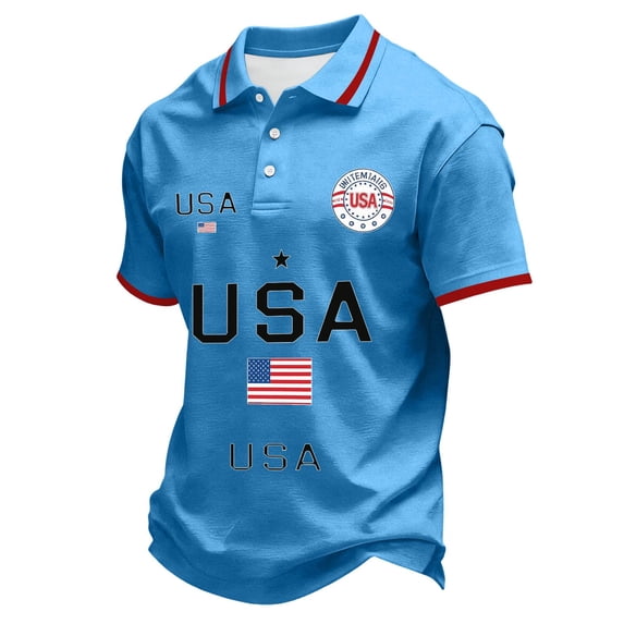 Hogleaql 250 Anniversary Usa Polo Shirt Men Short Sleeve V Neck Usa 1776-2026 Tops Independence Day Patriotic Dressy Shirts Blue 2XL