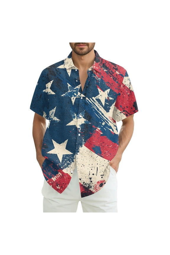 250th Anniversary Shirt, American Flag Shirts for Men 4th Of July USA Print Short Sleeve Patriotic Shirts Collared Button Fashion Beach Casual Shirts for Men Deep Red 2XL