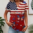 thumbnail image 1 of Hogleaql 250th Anniversary Tops, Women's Patriotic Short Sleeve V Neck American Flag Print T-Shirt Casual Button Independence Day Themed Loose Fit Pullover Deep Red 2XL, 1 of 4