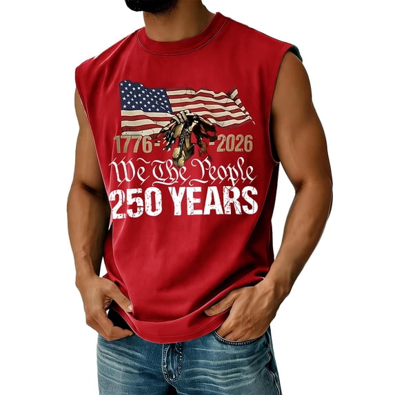 Hogleaql 4th Of July Tank Top for Men Patriotic Usa Muscle 250 Anniversary USA Sleeveless Shirts Crewneck Patriotic Workout Fashion Shirts for Men Red S
