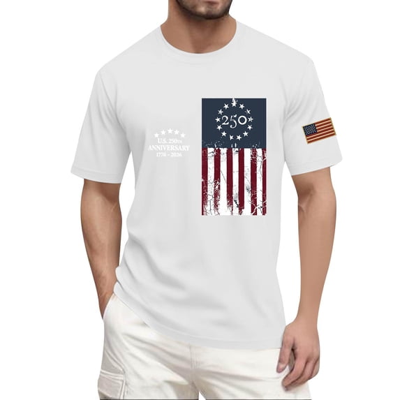Hogleaql 4th Of July Shirts for Men Crewneck Patriotic Shirts Short Sleeve USA Flag Independence Day Graphic Men's Casual T-Shirts White XL
