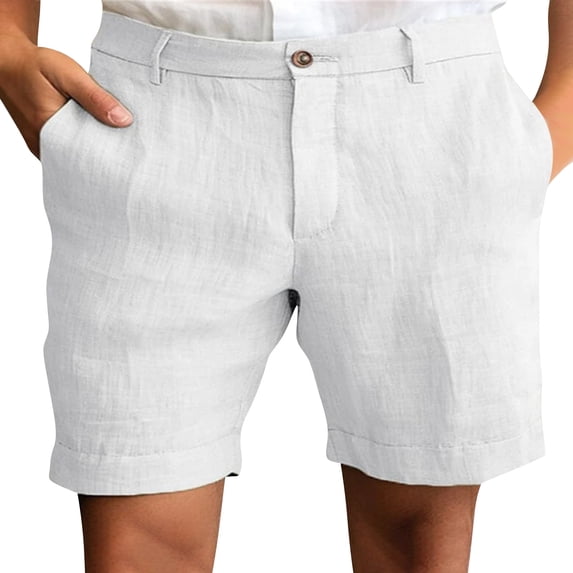 Hogleaql 9 Inch Men Swim Shorts Business Elastic Waist Quick Dry Shorts Button Summer Beach Loose Relaxed Fit Dressy Shorts with Pockets White XL