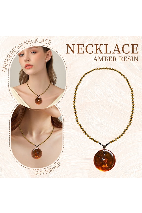 Adjustable Faux Amber Resin Pendant Necklace, Chunky Beaded Chain, Bohemian Statement Jewelry for Women Perfect as Holiday & Party Gifts for Her
