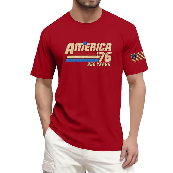 Hogleaql American Flag T-Shirt for Men Patriotic Short Sleeve Crew Neck American Flag T-Shirts Fashion Independence Day Themed Loose Pullover Tops Red S