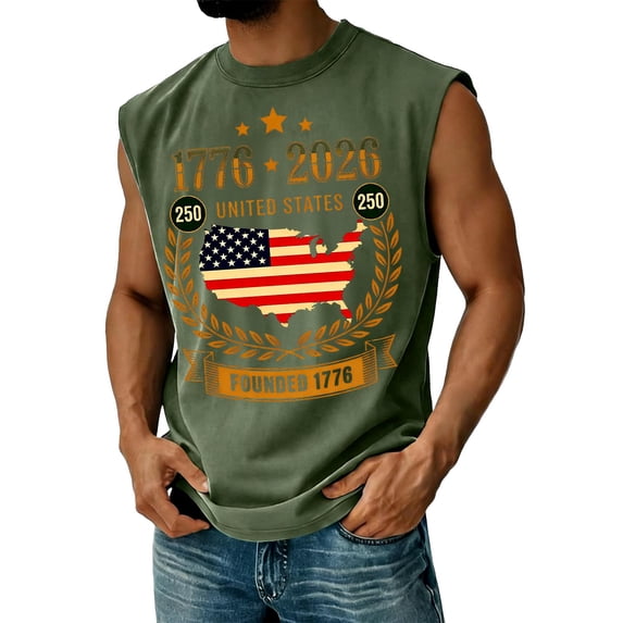 Hogleaql American Flag Tank Mens Tank Patriotic Mens 4th Of July Usa Muscle 250 Anniversary USA Sleeveless Tank Tops Crewneck Patriotic Workout Dressy Vest Army Green L