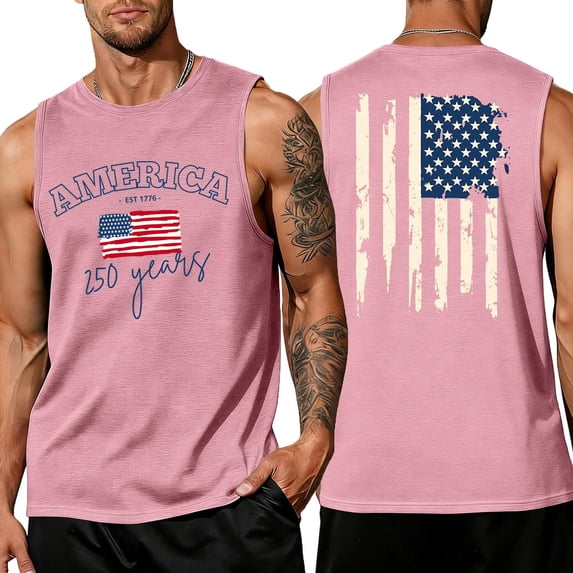 Hogleaql American Flag Tank Mens Tank Patriotic Mens 4th Of July Usa Muscle Independence Day Printed Sleeveless Shirts Crew Neck Patriotic Gym Trendy Vest Pink M