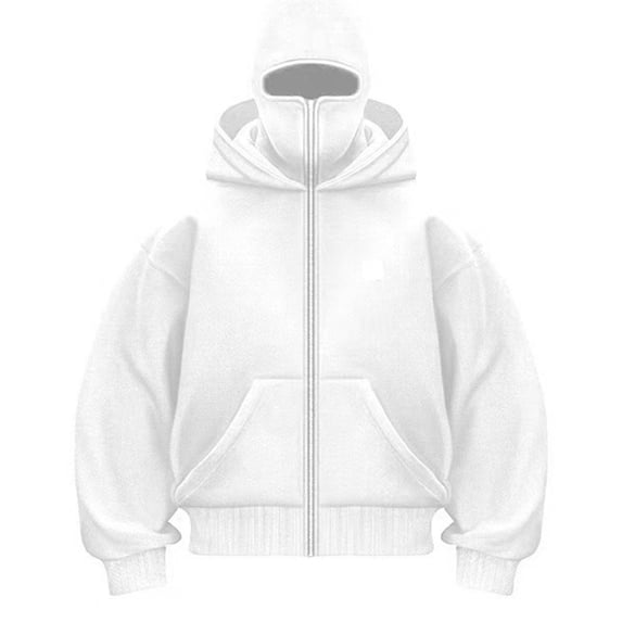 Hogleaql Balaclava Hoodie for Men Y2k Full Zip Up Jacket Windproof Long Sleeve Generic Hoodie