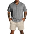 thumbnail image 1 of Hogleaql Big and Tall 2 Piece Linen Sets Outfits Mens Button Down Short Sleeve Shirts and Shorts with Pockets Elastic Waist Vacation Lightweight Loose Fit Matching Outfits Gray M, 1 of 4