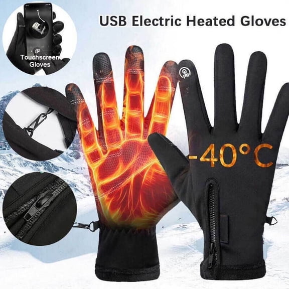 Hogleaql Black Thermal Warm Gloves, 1Pair Unisex Windproof Touch Screen Mittens with Zipper, Perfect for Skiing, Hiking, Cycling & Winter Outdoor Sports