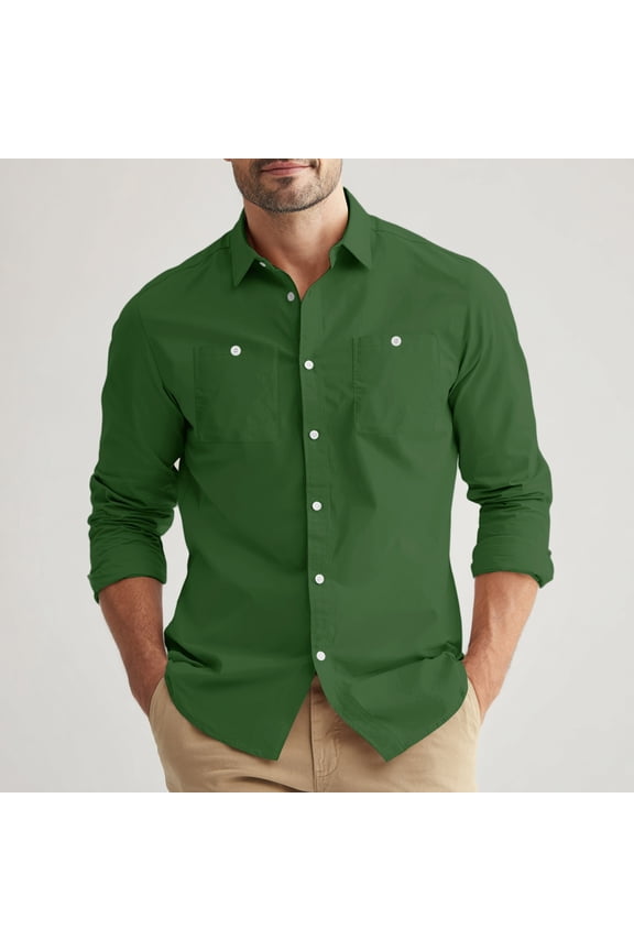 Button Down Long Sleeve Shirt for Men Casual Shirts Solid Color Slim Fit Suit Shirts with Pocket Plus Size Summer Camisa De Vestir Para Hombre