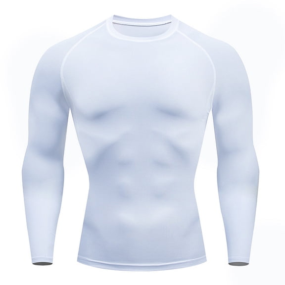 Hogleaql Compression Shirts Men Workout Crew Neck Quick Dry Long Sleeve Undershirt Gym Baselayers Tops Sport Athletic Fitness Muscle T-Shirts White M