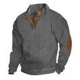 thumbnail image 1 of Hogleaql Cross and Crown Sweaters Stand Collar Vintage Quater Button Sweaters Elbow Patches Long Sleeve Fall Winter Pullover Dark Gray S, 1 of 4