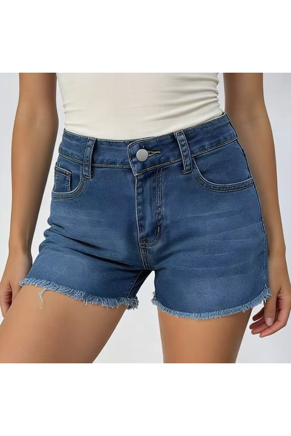 Denim Shorts for Women Stretchy Summer Beach High Waisted Dressy Y2k Denim Shorts Vacation Button Jorts with Pockets Dark Blue L