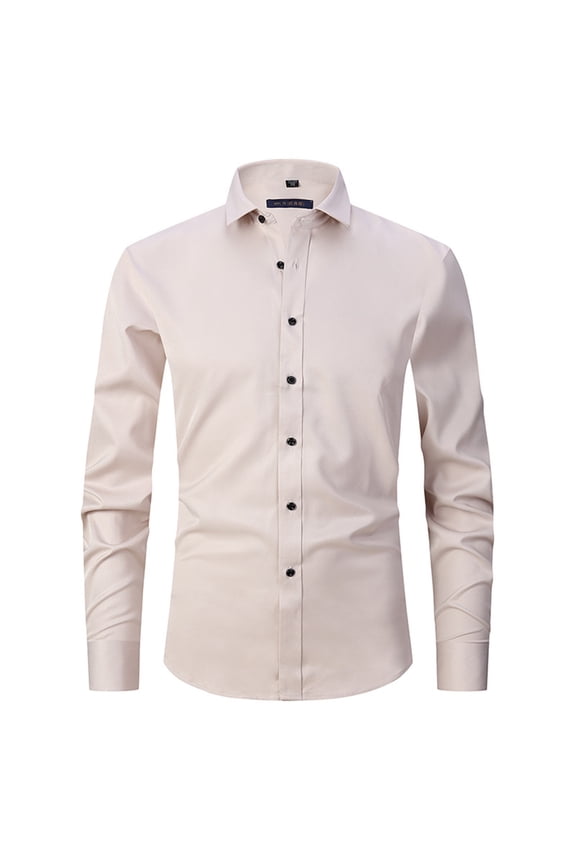 Dress Shirts for Men Big and Tall Trendy Long Sleeve Wrinkle Free Stretch Collared Shirt Button Down Formal Business Wedding Cozy Khaki X5XL