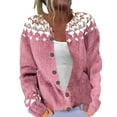 thumbnail image 1 of Hogleaql Fair Isle Cardigan for Women Knitted Button Down Long Sleeve Sweater Crew Neck Trendy Cardigans Lightweight Warm 2025 Winter Holiday Party Outwear Coat Hot Pink 2XL, 1 of 4
