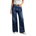 thumbnail image 1 of Hogleaql High Waist Straight Legg Jeans for Women Trendy Going Out Stretchy Straight Leg Button Denim Jeans with Pockets Loose Pants Dark BlueS, 1 of 4