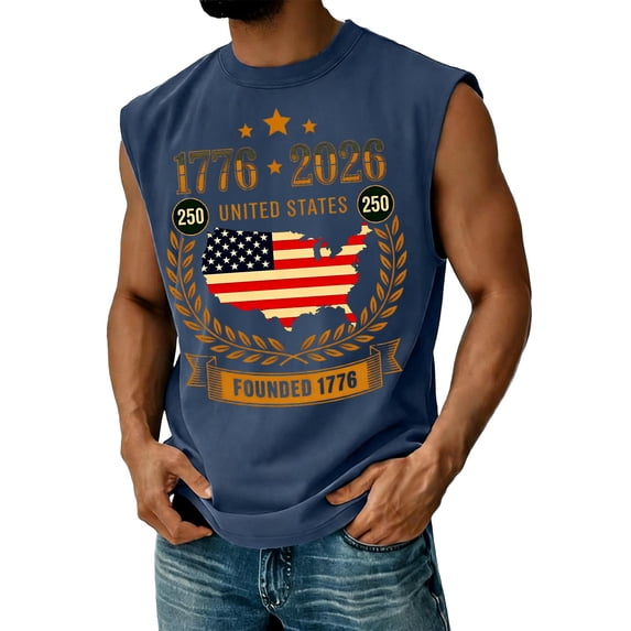 Hogleaql Independence Day Mens Tank Top 4th Of July Usa Muscle American Flag Graphic Sleeveless Shirts Crewneck Patriotic Workout Trendy Tank Tee Dark Blue 2XL