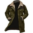 thumbnail image 1 of Hogleaql Jackets for Men Vintage Faux Suede Plush Reversed Collar Long Sleeve Full Zip Jacket Oversized Thicken Multi-Pocket In Winter Coat Dark Green 2XL, 1 of 4