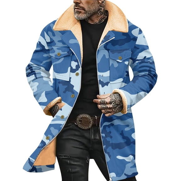 Hogleaql Jackets for Men Vintage Faux Suede Plush Reversed Collar Long Sleeve Zipper Jacket Loose Fit Thicken with Pockets In Winter Coat Purple 3XL