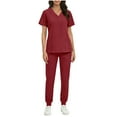 thumbnail image 1 of Hogleaql Jogger Scrubs for Women V Neck Short Sleeve Jogger Suit with Multi Pockets Nurse Tops & Cargo Pant Medical Nursing Uniform Casual Workwear Scrub Sets Red M, 1 of 9