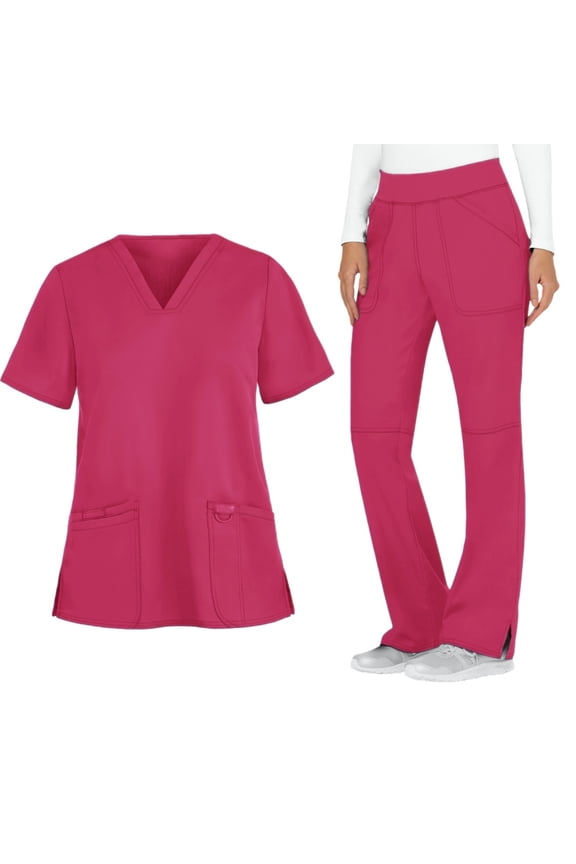 Jogger Scrubs for Women V-Neck Short Sleeve Jogger Suits with Multipleple Pockets Nurse Tops & Cargo Pant Medical Nursing Uniform Casual Workwear Scrub Sets Red XL