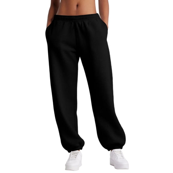Hogleaql Jogger Womens Sweatpants Comfy Gym Elastic Waist Pants with Pockets Athletic with Cinched Cuffs Drawstring Loose Fit Sweatpants Black L
