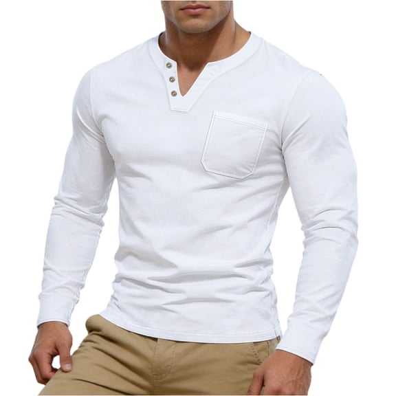 Hogleaql Long Sleeve Henley Shirts for Men Comfy Dressy Shirts Lightweight With Pocket Casual Loose Tops White M