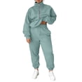 thumbnail image 1 of Hogleaql Lounge Sets for Women 2 Piece Sweatsuits Half Zip Long Sleeve Sweatshirt Wide Leg Sweatpants with Pockets Matching Sets Loose Fit Solid Color Fashion 2025 Fall Winter Outfits Green S, 1 of 4