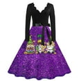 thumbnail image 1 of Hogleaql Mardi Gras Dresses Womens Vintage V Neck Long Sleeve A-Line Carnival Themed Party Graphic Midi Dress Swing Belted Comfy Trendy Clothing Dark Purple XL, 1 of 4
