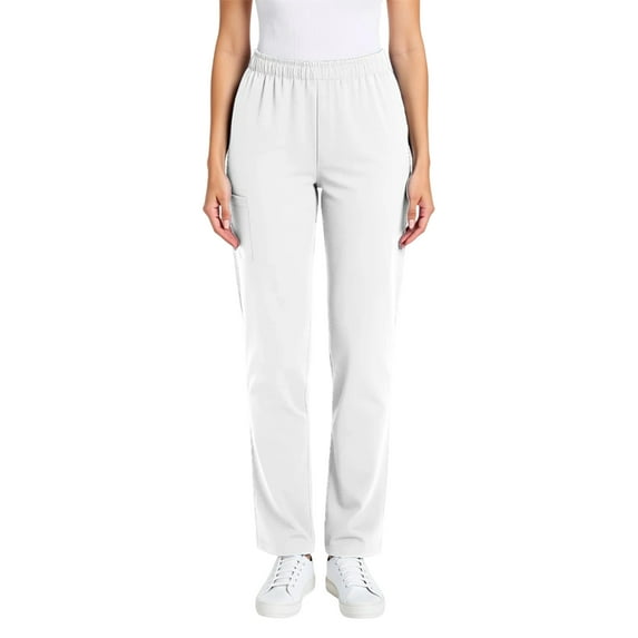 Hogleaql Medical Scrub Pants for Women Comfy Straight Leg Solid Color Elastic Waist Medical Scrubs with Pockets Workwear Pants White XL