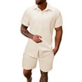 thumbnail image 1 of Hogleaql Men 2 Piece Outfit Set Button Up Loose Shirt Elastic Waist Baggy Pants Suit Beige XL, 1 of 3