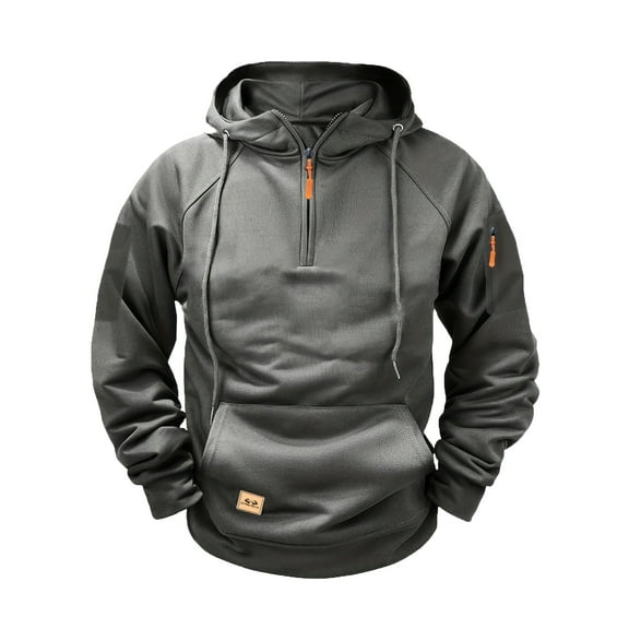Hogleaql Men Tactical Hoodies Quarter Zip Dressy Long Sleeve Hooded Sweatshirt with Pockets Vintage Pullover Oversized Drawstring Hoodies Gray M