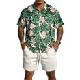 thumbnail image 1 of Hogleaql Men's 2 Piece Short Set Beach Outfits Summer Short Sleeve Button Down Shirts and Shorts Tracksuits Elastic Waist Casual Loose Dressy Matching Set with Pockets Dark Green S, 1 of 4