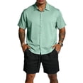 thumbnail image 1 of Hogleaql Men's 2 Pieces Linen Set Summer Button Down Short Sleeve Shirts and Shorts 2026 Set with Pockets Elastic Waist Casual Fashion Loose Fit Matching Outfits Green M, 1 of 4