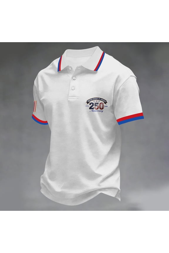 Men’s 250th Anniversary Usa Polo Shirt Short Sleeve Collared Usa 1776-2026 Button Tops 250th Anniversary Usa Patriotic Fashion Tshirt White S