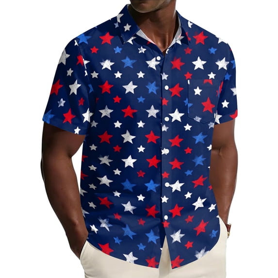 Hogleaql Men's 4th Of July Shirt 4th Of July American Flag Print Short Sleeve Patriotic Shirts Collared Button Down Trendy Summer Beach Workout Outfits Watermelon Red 4XL