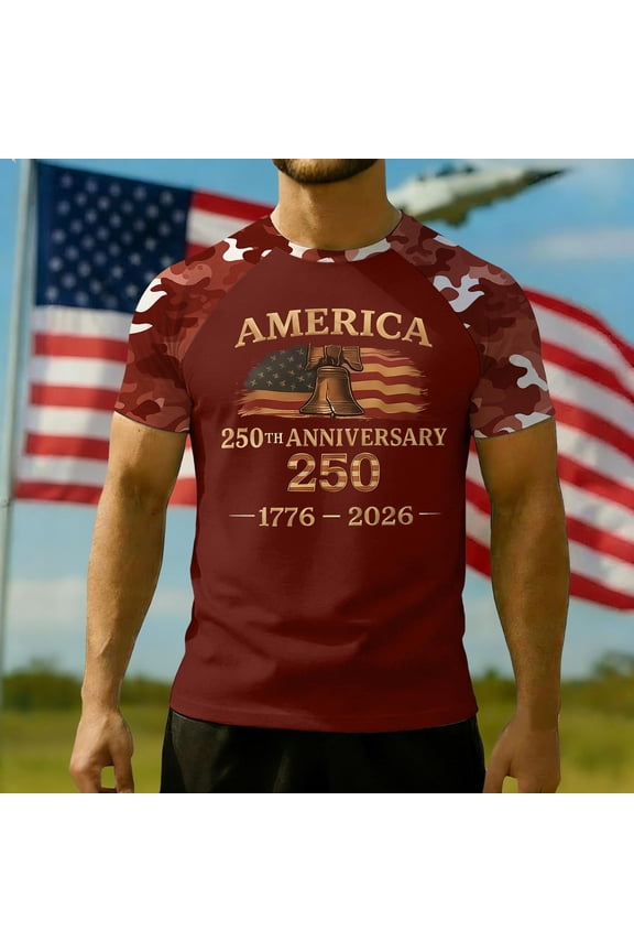 Men's American USA Flag Patriotic T-Shirts Crewneck 4th Of July Shirts Short Sleeve Independence Day USA Graphic Men's Casual T-Shirts Red M
