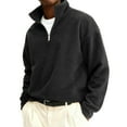 thumbnail image 1 of Hogleaql Men's & Big Men's Fleece Quarter Zip Pullover Stand Collar Fleece Long Sleeve Comfy Pullover Midweight Loose Solid Retro Fall Thermal Jacket Black 2XL, 1 of 2