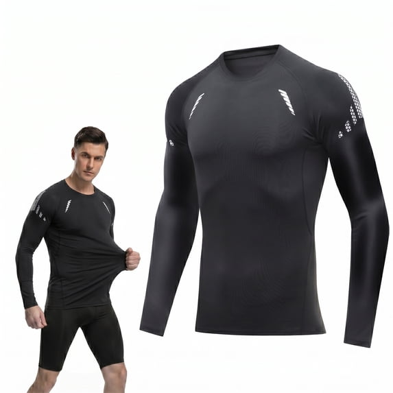 Hogleaql Men's Compression Shirt Athletic Sports Long Sleeve Baselayer Quick-Drying Breathable Running Shirt for Fitness Beige 2XL