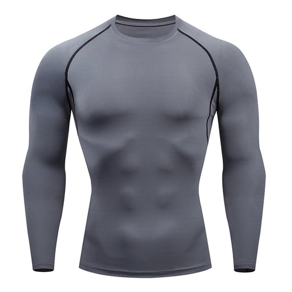 Hogleaql Men's Compression Shirts Workout Crew Neck Quick Dry Long Sleeve Undershirt Gym Baselayers Tops Sport Athletic Fitness Muscle T-Shirts Gray M