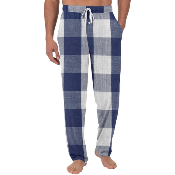 Hogleaql Men's Cotton Pajama Pants Lounge Striped Plaid Printed Drawstring Pajama Sleepwear with Pockets Lightweight Soft Winter Pants Blue 3XL